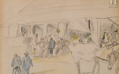 Jules PASCIN (Vidin 1885-Paris 1930) Scène de marché à Cuba