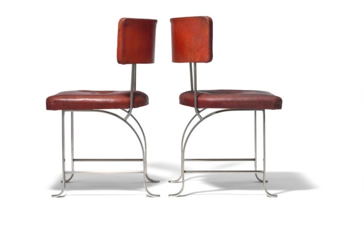 Kaj Gottlob: A pair of very rare, important and early modernist conference chairs with frame of nickel plated steel. Upholstered with red leather. (2)