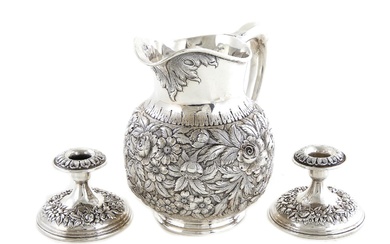 Kirk & Son Sterling Silver Water Pitcher, and Pair Candlesticks (3pcs)