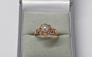 LATE 19TH CENTURY PEARL & DIAMOND CLUSTER RING, THE PEARL SE...