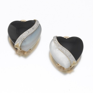 Ladies' Pair of Gold, Black Onyx and Mother-of-Pearl Ear Clips