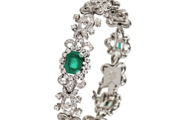 Ladies bracelet in platinum with emeralds and diamonds. First quarter...
