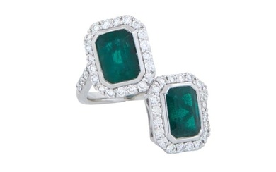 Lady's Platinum Emerald and Diamond Dinner Ring, Total Emerald Wt.- 2.42 cts., Total Diamond Wt.- .7