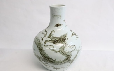 Large Chinese green on white porcelain bottle vase