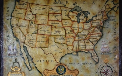 Large Detailed Original Oil Painting United States Map Julius Lira Salazar 48 x 36 inches