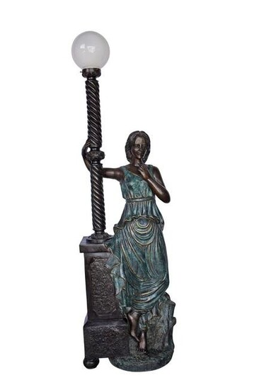 Large and Impressive Lady with a Lamp Bronze Statue