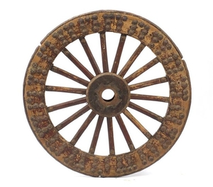 Large antique Chinese ceremonial carriage wheel, 111cm in di...