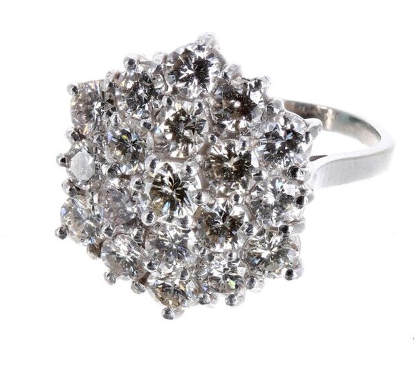 Large fancy 18ct white gold diamond cluster ring, round brilliant-cuts,...