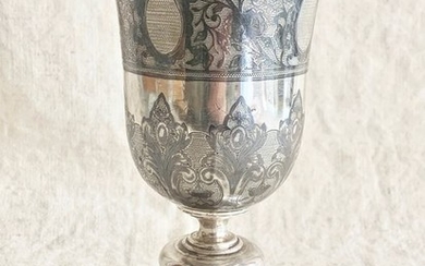 Large kiddush goblet / Elijah's cup - silver & niello - .800 silver - Europe - First half 20th century