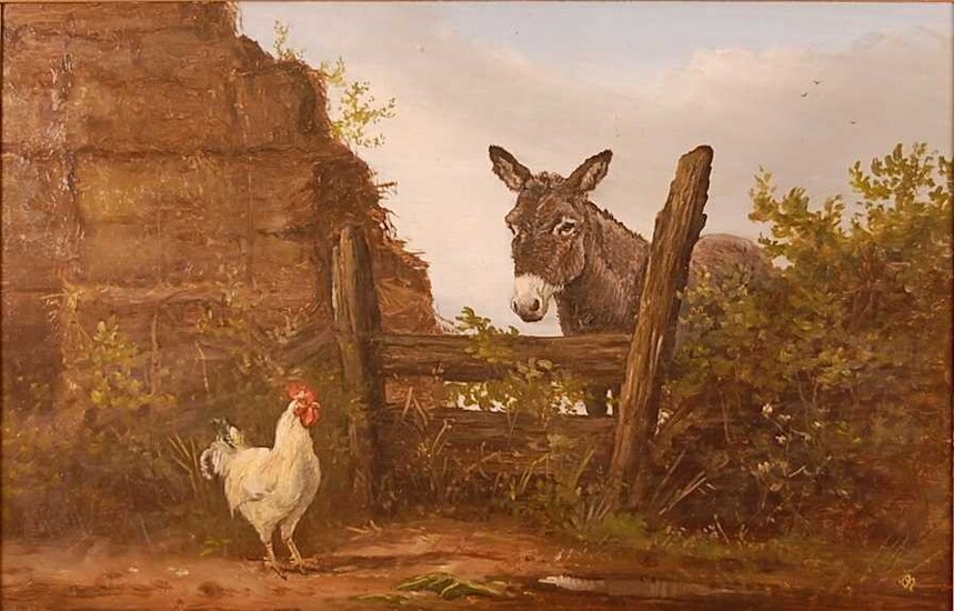 Late 19th century English school - Donkey and chicken...