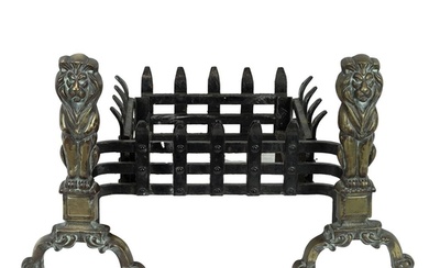 Late 19th or early 20th Century wrought Iron fire basket fla...