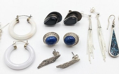 Lot Of Seven Pairs Of Sterling Silver Earrings