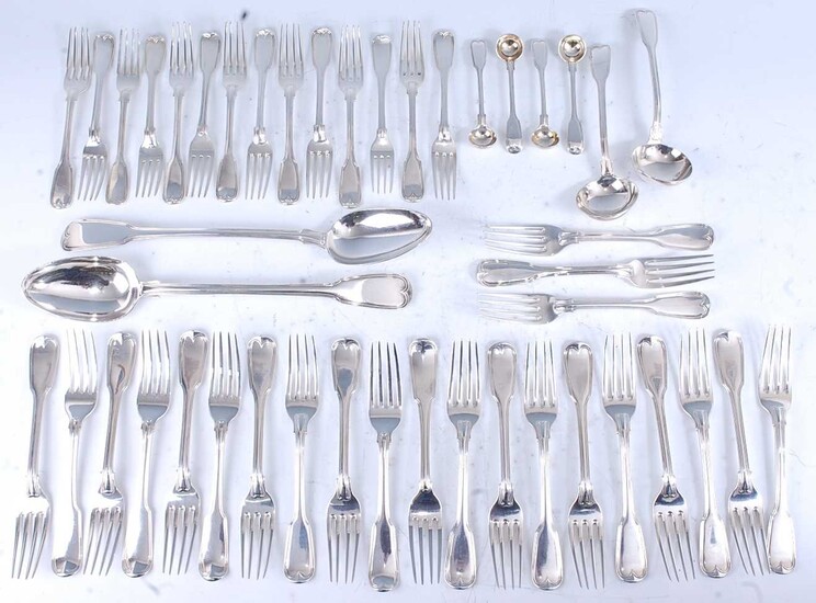 A harlequin suite of silver cutlery in the Fiddle & Thread pattern