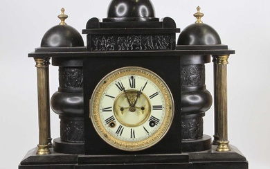 Lot details A late Victorian slate mantel clock, having unsigned...