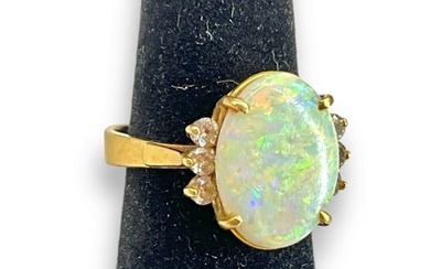 Lovely White Opal & Diamond Custom Ring Hallmarked "Kahle"
