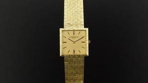 MID SIZE VACHERON & CONSTANTIN 18ct GOLD VINTAGE WRISTWATCH, square linen two tone gold dial with gold and black hour markers...