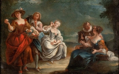 Maestro francese, fine del XVIII secolo - Scena galante in un paesaggio
