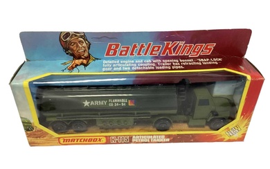 Matchbox Battle Kings diecast military vehicles including Articulated Petrol Tanker K-115, Armoured Mobile Crane K-113 & Recovery Vehicle K-110, all in window boxes (3)