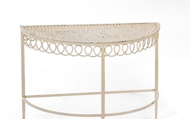 Mathieu MATEGOT (1910-2001) TABLE D'APPOINT Epreuve demi-lune en fer laqué blanc reposant sur trois pieds...