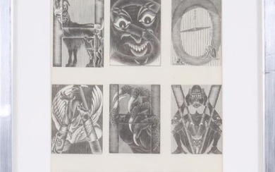 Maurits Cornelis Escher (1898-1972), Compositie met 9 voorstellingen, druk op rijstpapier,...