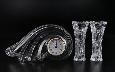 Mikasa Crystal Mantle Clock and Lenox Cut Crystal Vases