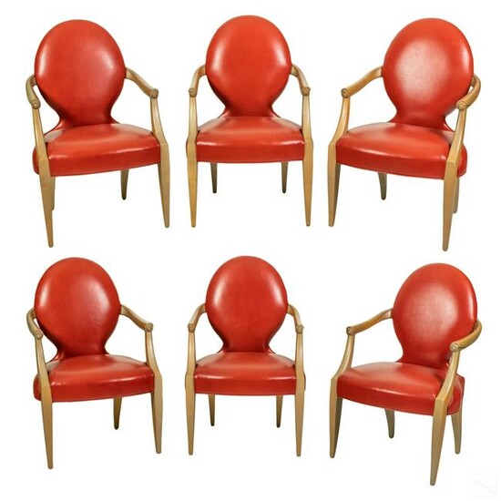 Modern Maple Wood Coral Leather Dining Arm Chairs