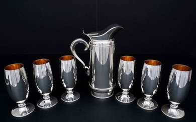 Modern thermos + 6 Glasses (7) - .800 silver - FIAM Arte Nostra di Pampurini Bruno - Italy - Second half 20th century