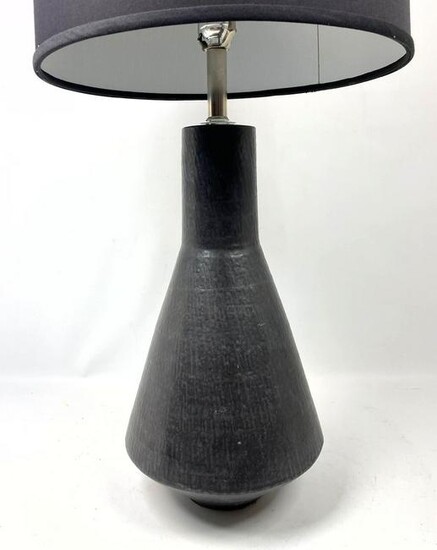 Modernist Pottery Table Lamp. Dark Glazed Space Capsule