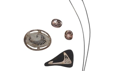 Modernist Silver Earring Brooch & Necklace 4pc LOT