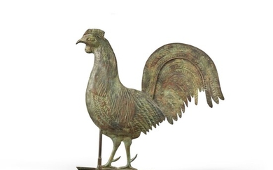 Molded and Gilded Copper Swelled Body Rooster Weathervane, 20th Century