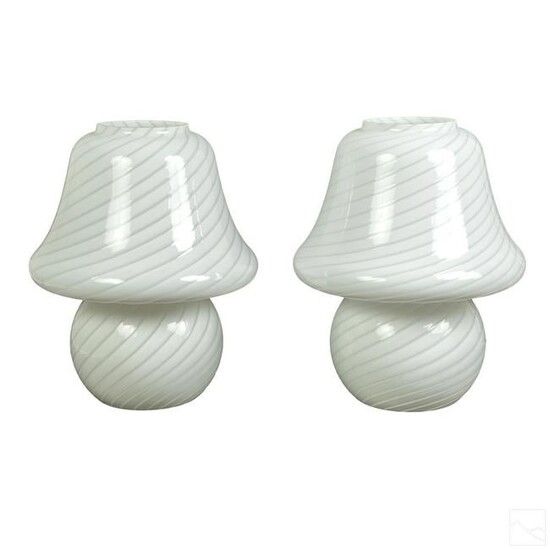 Murano Vetri Italian Pair Art Glass Mushroom Lamps