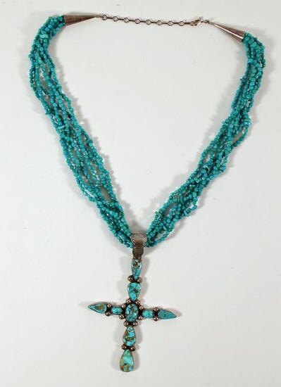 NAVAJO MORENCI TURQUOISE STERLING CROSS - LM