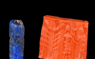 Near Eastern Lapis Lazuli Cylinder Seal with Ceremonial Scene