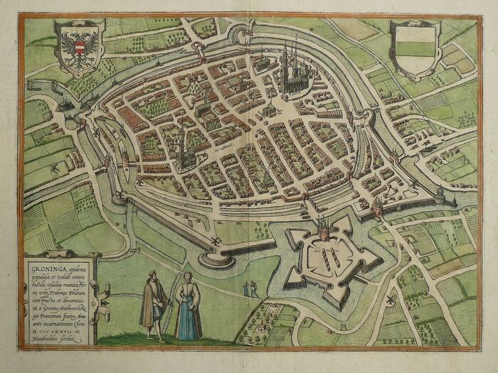Netherlands, Groningen; G. Braun, F. Hogenberg - Groninga opulenta populosa (...) - 1561-1580