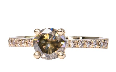 ** No Reserve Price ** 1.22 ctw Natural Fancy Deep Gray SI2 - 14 kt. Gold - Ring - 1.00 ct Diamond - Diamonds