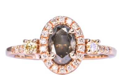 No Reserve Price - 1.33 ctw, Natural Fancy Deep Gray, Natural Fancy Yellow VS2, E to G VS1 to SI1 - Ring Rose gold Grey Diamond (Natural coloured) - Diamond