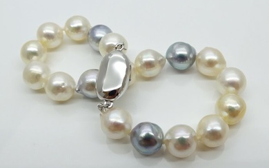 No Reserve Price - Akoya Pearls, Natural Candy Colors, 8.5 -9 mm - 925 Silver - Bracelet