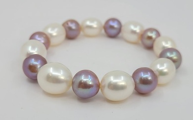 No Reserve Price - Bracelet 10x12mm White and Pink Edison Freshwater pearls