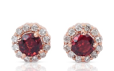 No Reserve Price - Earrings - 14 kt. Rose gold - 1.71 tw. Garnet - Diamond