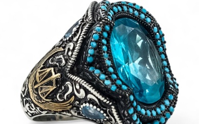 No Reserve Price - Handmade - Ring Silver Aquamarine - Turquoise