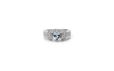 No Reserve Price--IGI Lab Report - 2.91 total carat of aquamarine and natural diamond - 18 kt. White gold - Ring - 1.87 ct Aquamarine - Diamonds