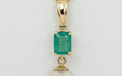 No Reserve Price - Pendant - 14 kt. Yellow gold Emerald - Pearl