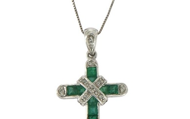 No Reserve Price - Necklace - 18 kt. White gold Emerald - Diamond