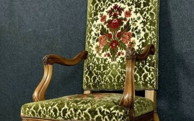 Office armchair - Louis XV style - Walnut, Genoa velvet tapestry - Mid 19th century