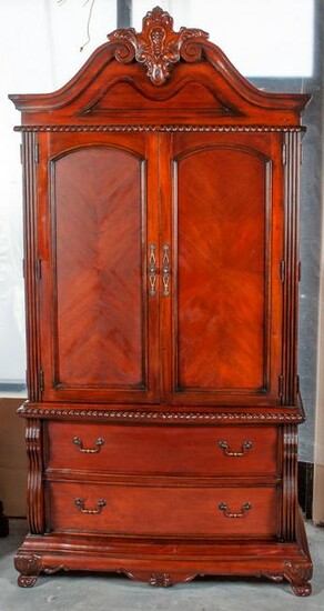 Ornate Two-Piece Wood TV Armoire Cabinet