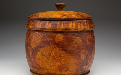 PAINT-DECORATED TREENWARE COVERED CANISTER (JAR).