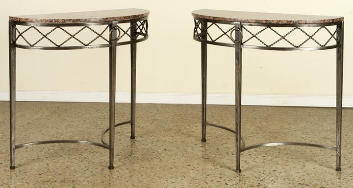 PAIR WROUGHT IRON CONSOLES MANNER RAYMOND SUBES