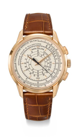 PATEK PHILIPPE, PINK GOLD LIMITED EDITION MULTI-SCALE CHRONOGRAPH WRISTWATCH, MADE TO COMMEMORATE THE 175TH ANNIVERSARY OF PATEK PHILIPPE IN 2014, REF. 5975R, MOVEMENT NO. 5'886'085, CASE NO. 6'056'955