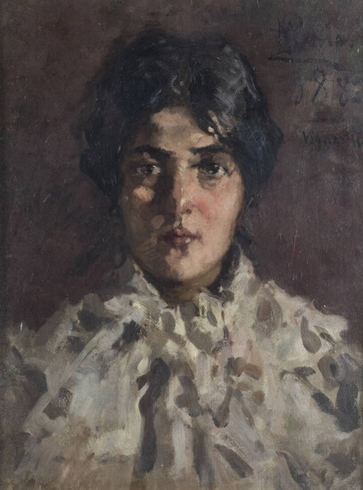 POMPEO MARIANI<BR>Monza (MI) 1857 - 1927 Bordighera (IM)<BR>"Ritratto di donna 'Vignarella'" presumibilmente 1881