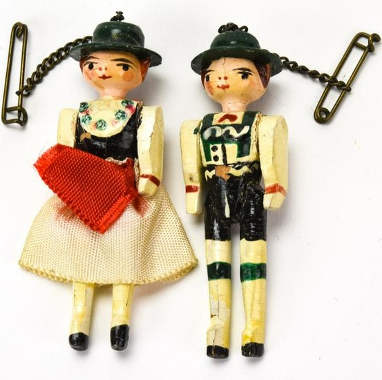 Pair Antique Hand Carved & Painted Grodnertal Doll